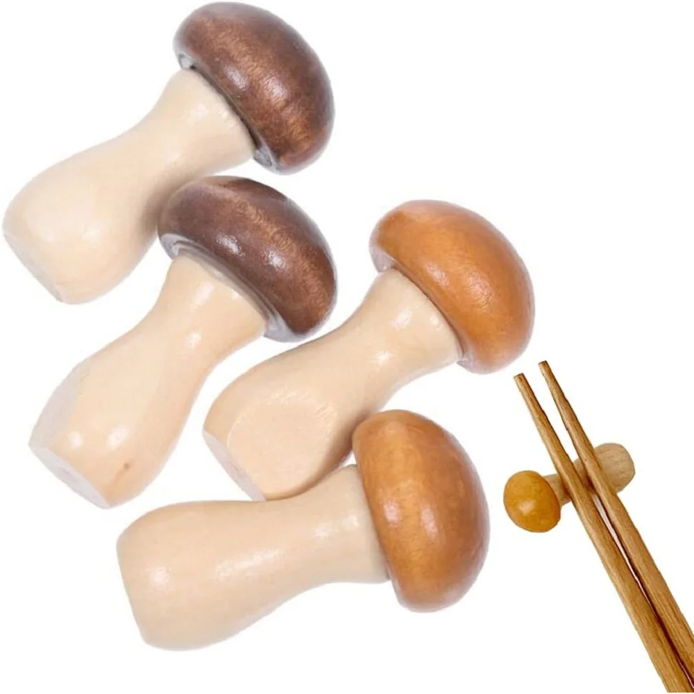 4 Pieces Mushroom Shaped Wooden Chopsticks Holder Dinner Spoon Stand Fork and Knife Holder Rest Storage Rack for Home Decoration