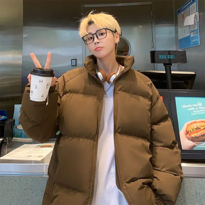 

Мужская свободная хлопковая куртка свободного кроя, осень-зима, Гонконг, цветная простая повседневная верхняя одежда, модное пальто с воротником