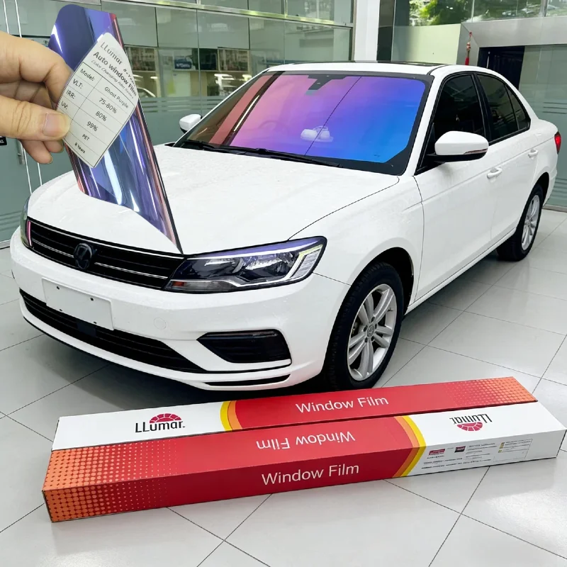 

Premium LLumar Colorful Window Tint Film Chameleon Ghost Purple VLT 75-80% Nano Ceramic 99% UV 99% IRR Rejection Fade Proof