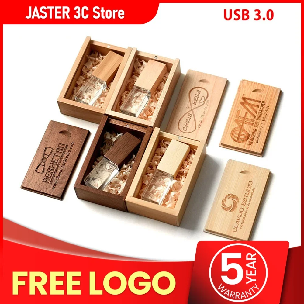 

JASTER Crystal Wooden USB flash drive 3.0 pendrive 4GB 8GB 16GB 32GB 64GB 128GB Pen Drive Wedding Gift custom logo products