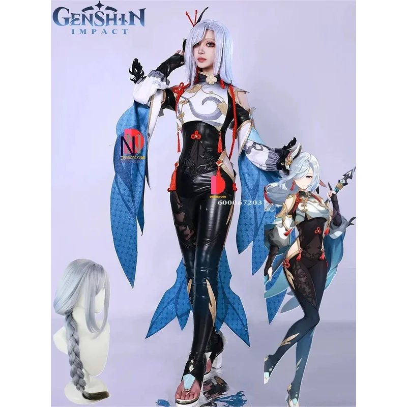 MN1 игра Genshin Impact Shenhe косплей костюм сексуальный комбинезон наряд на Хэллоуин для женщин парик вечерние униформа высокое качество Ful8/yG