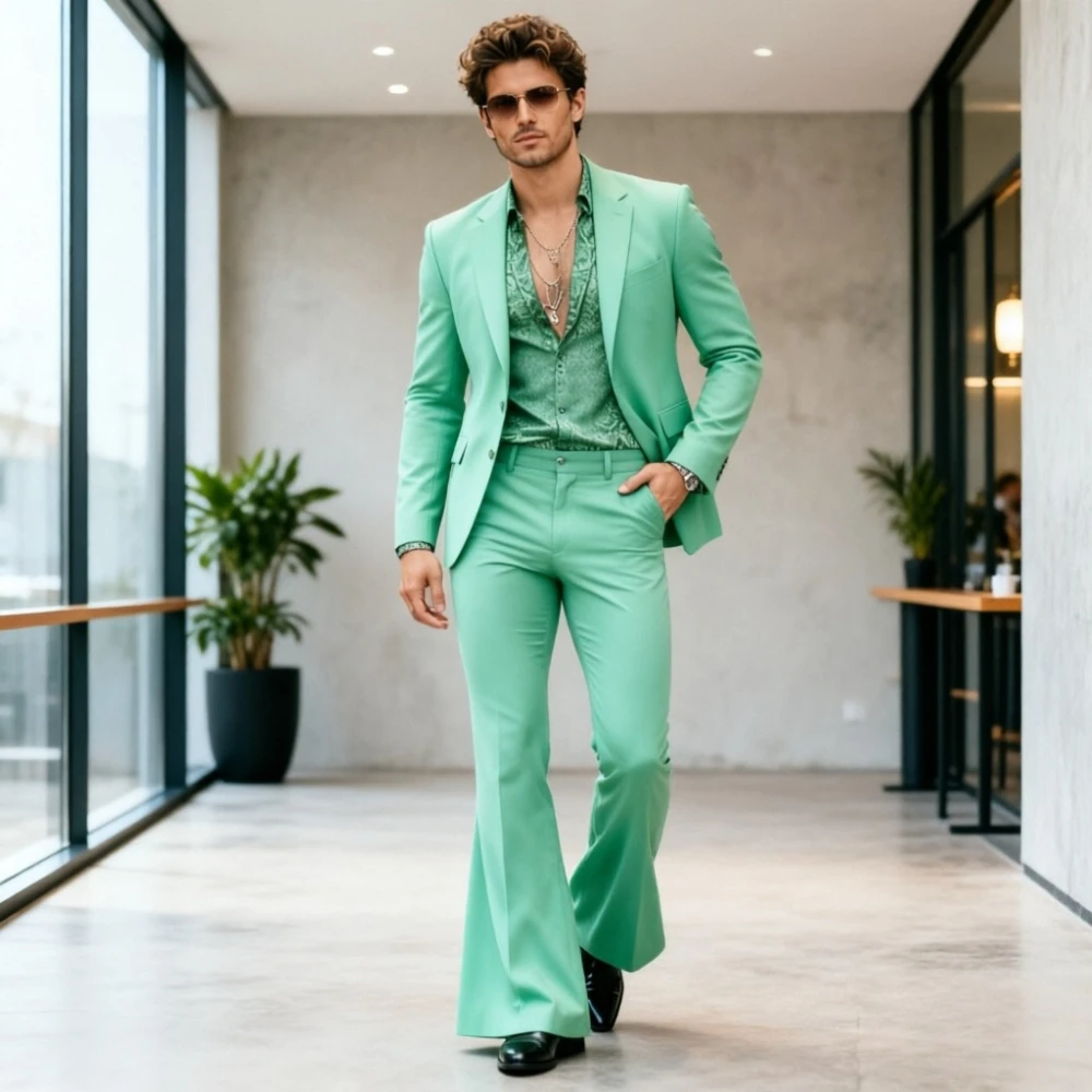 

Men Suits With Wide Legged Pants Men Modern Flared Leg Suit Set Tailored Casual Blazer for Streetwear Daily Wear 2 Pieces Custom
