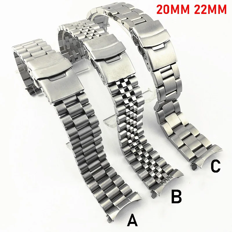 Replace steel bands for Seiko High-end Stainless Steel Folding Clasp 20mm 22mm SKX007 Curved end Watch Bracelet