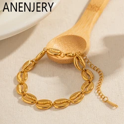 ANENJERY 316L Stainless Steel Shell Mouth Bracelet for Women Men Vintage Vacation Beach Jewelry Bohemia