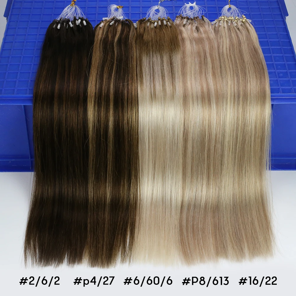 VeSunny Blonde Micro Ring Hair Extensions Real Human Hair Cold Fusion Micro Beads Hair Extensions Silky Straight 50g/50s