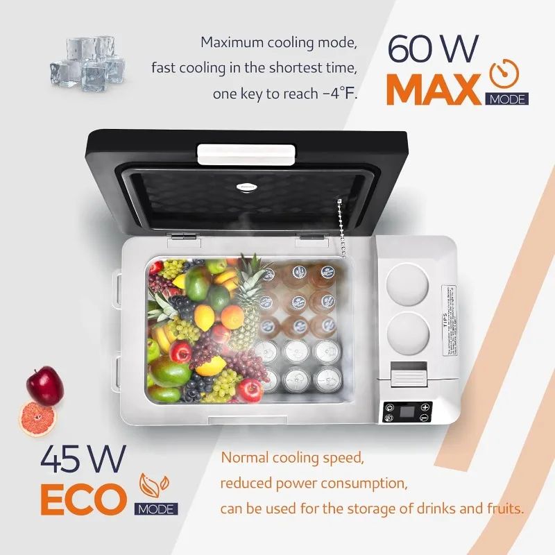 12ボルト冷蔵庫 電気クーラー - 24クォート(23L) 冷蔵庫コンプレッサー 12/24V DC & 100-240V AC、12V冷蔵庫 バッテリー使用可能