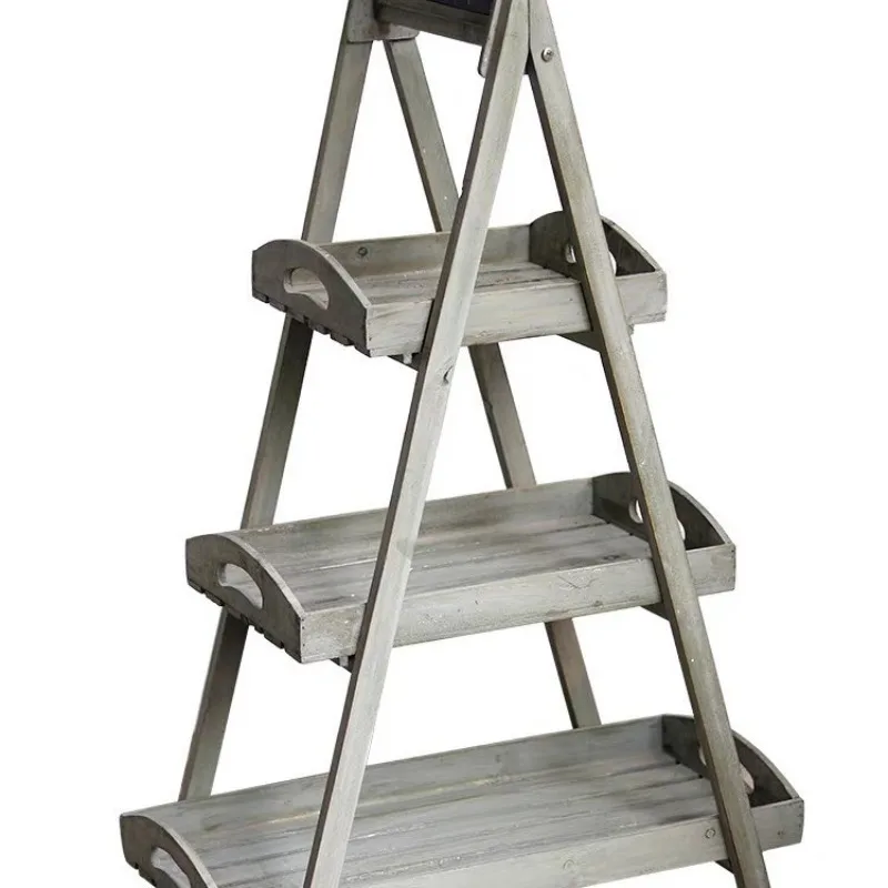 

Solid wood flower stand, multi-layer storage rack, balcony living room indoor floor-to-ceiling flower shop decoration retro