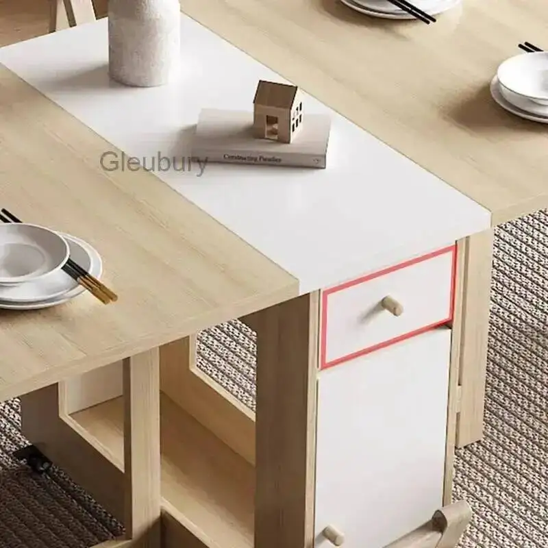 Juego de mesa y sillas plegables para comedor, 6 sillas, mesa de comedor cuadrada vintage de lujo, extensible, estilo nórdico, mesas y sillas de comedor, muebles de cocina