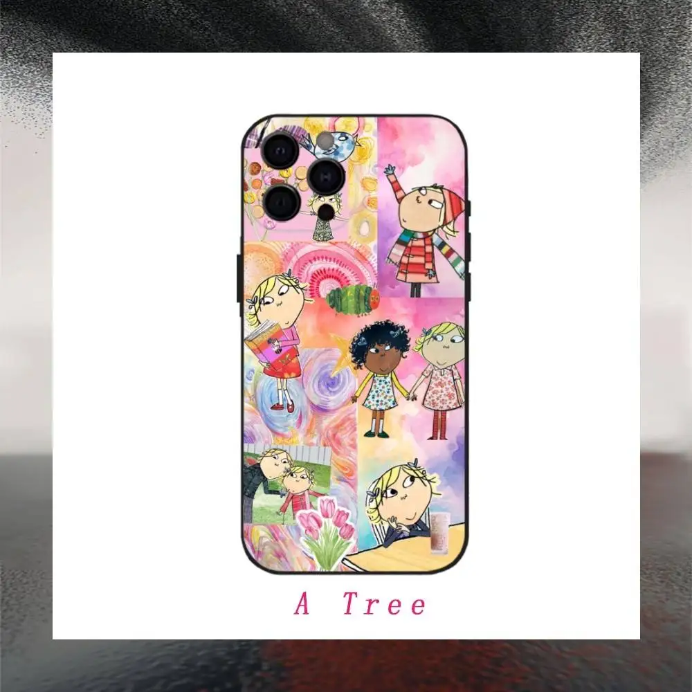 카툰 C-찰리와 L-로라 아이폰 17 16 15 14 13 12 맥스 플러스 실리콘 블랙 케이스