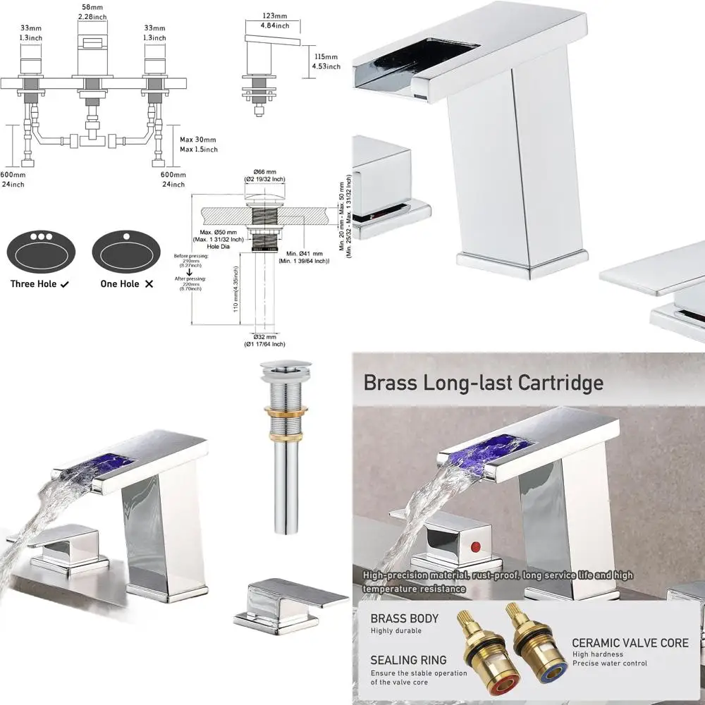 

8 Widespread 3-Hole Modern Chrome Bathroom Sink Faucet with Touch-On Handles