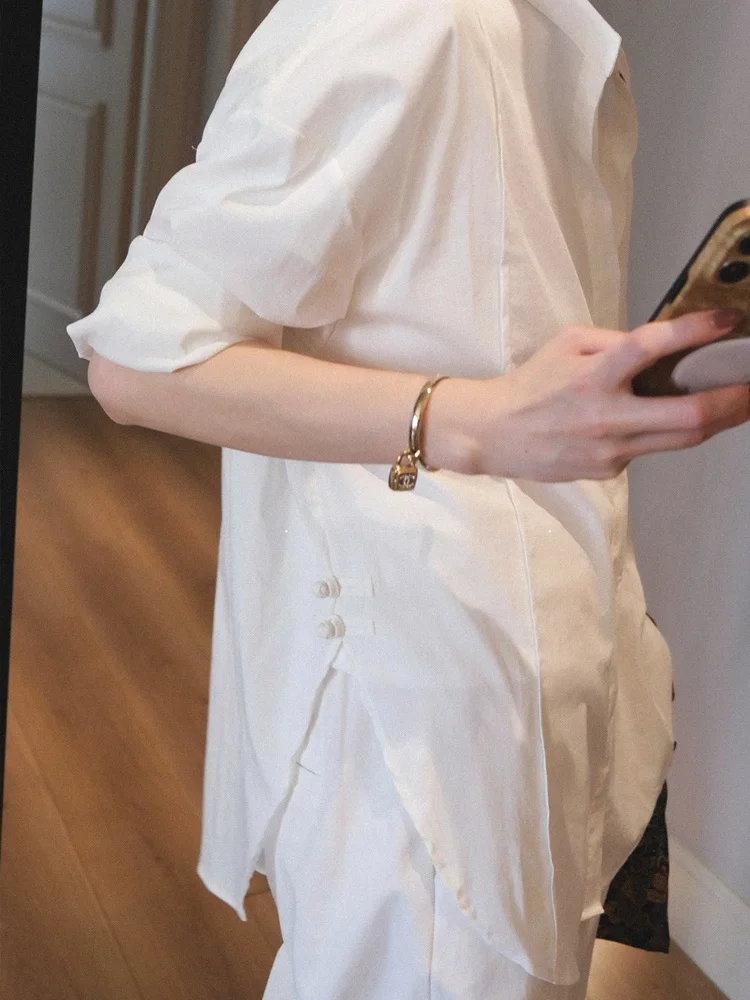 

PKHHK Spring Summer Thin irt l Large Collar Button up Sun Protection Layerable Faionable New Chinese Sle round Ne