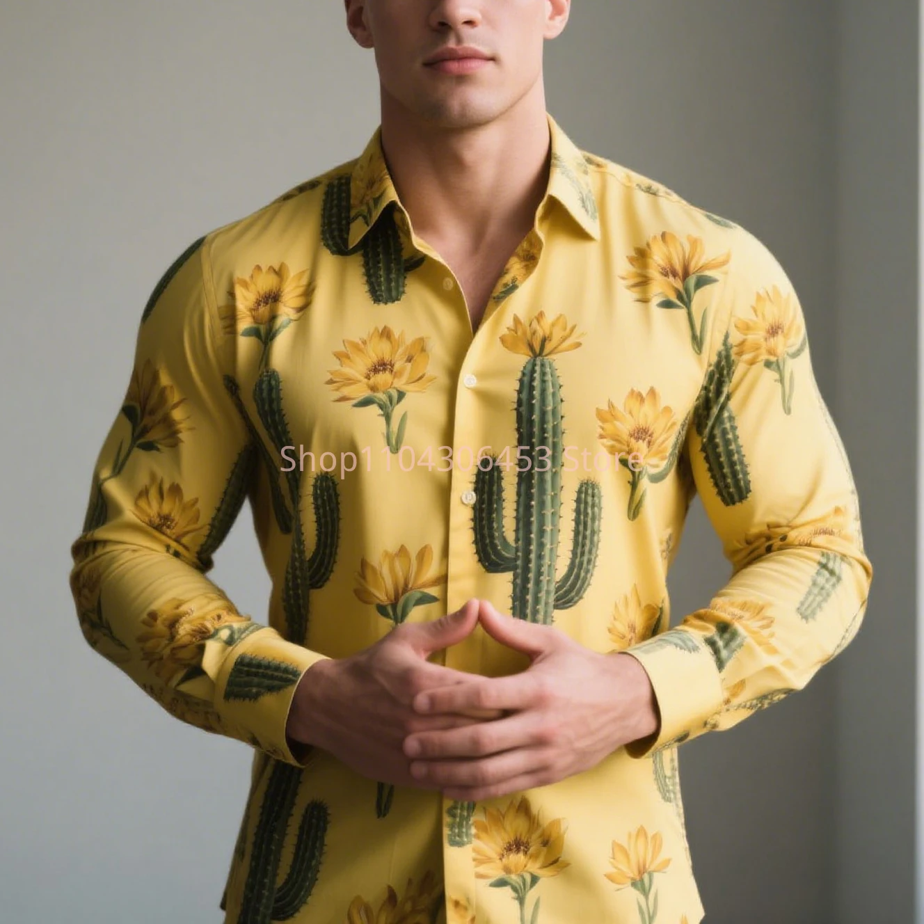 New Men's autumn long-sleeved plant flowers 3D print Hawaii beach casual vacation shirt men fashion business formal shirt top