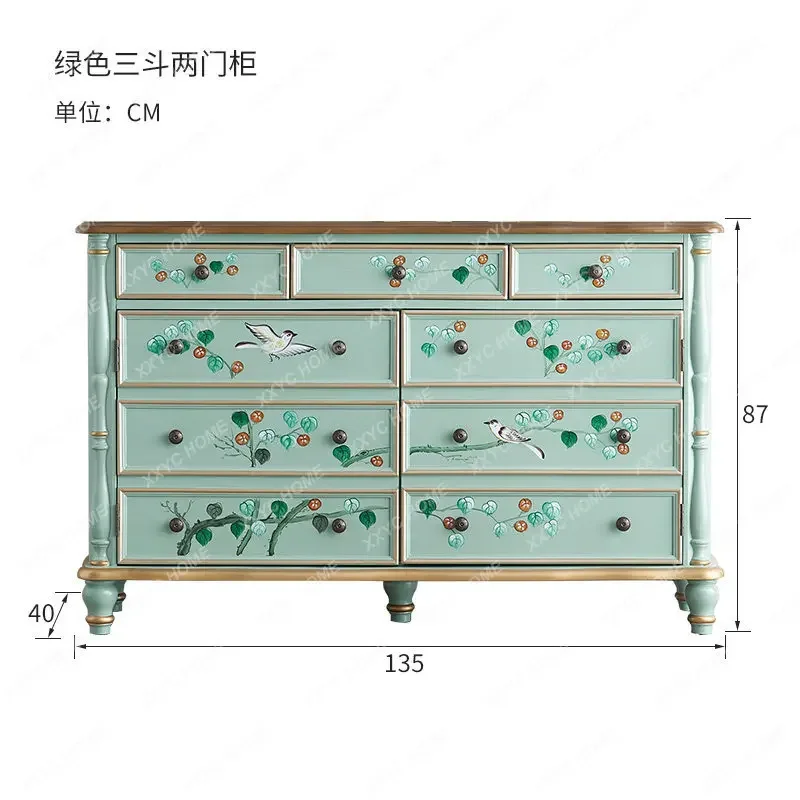 L country pastoral painted double door sideboard, storage cabinet, solid wood shoe cabinet, vintage entryway,