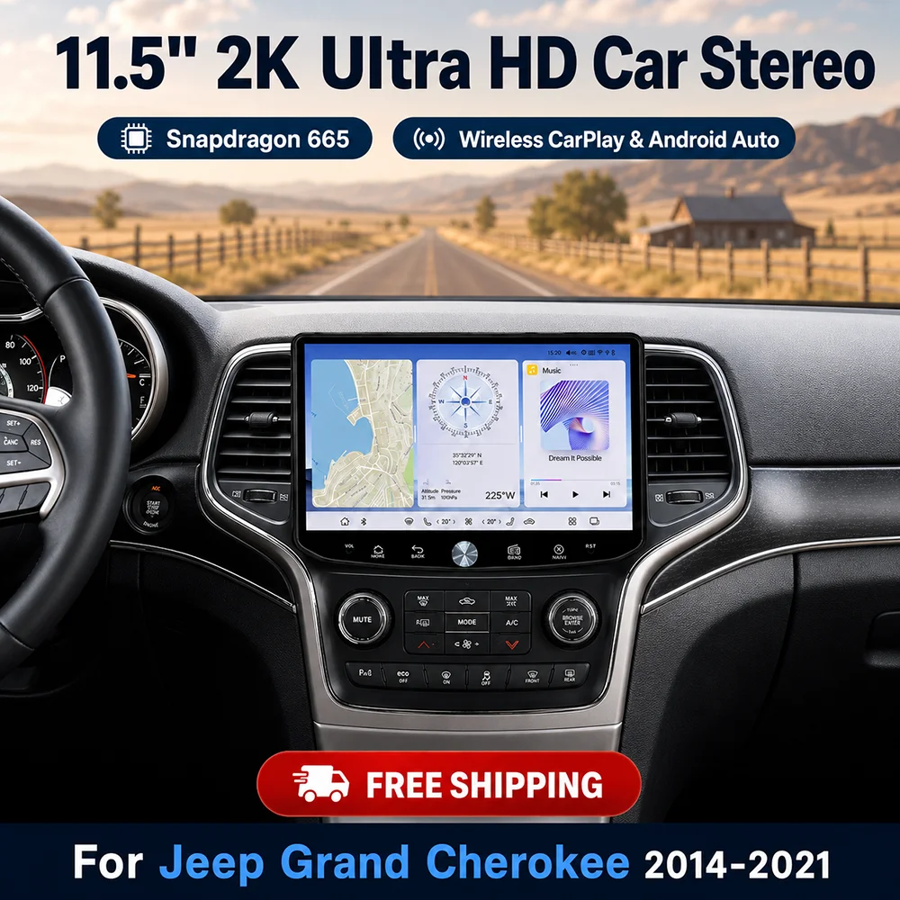 11.5 Inch Snapdragon 665 Android Car Stereo 2K Wireless CarPlay DSP GPS Radio For Jeep Grand Cherokee 2014-2021