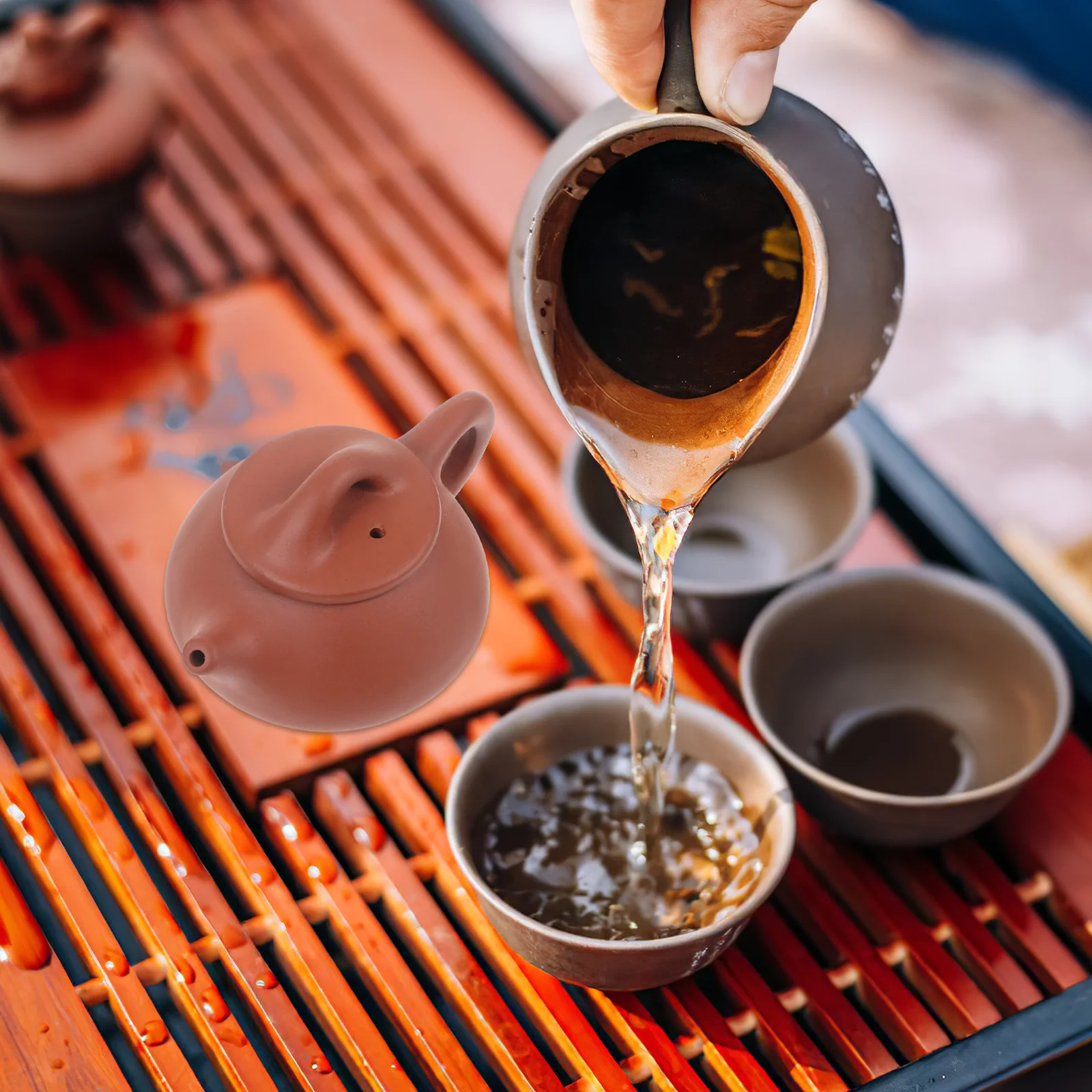 

Miniature Purple Clay Tea Pot Statue Unique Craftsmanship Reusable Brew Tea Table Adornment Desktop Figure Purple Clay Figure