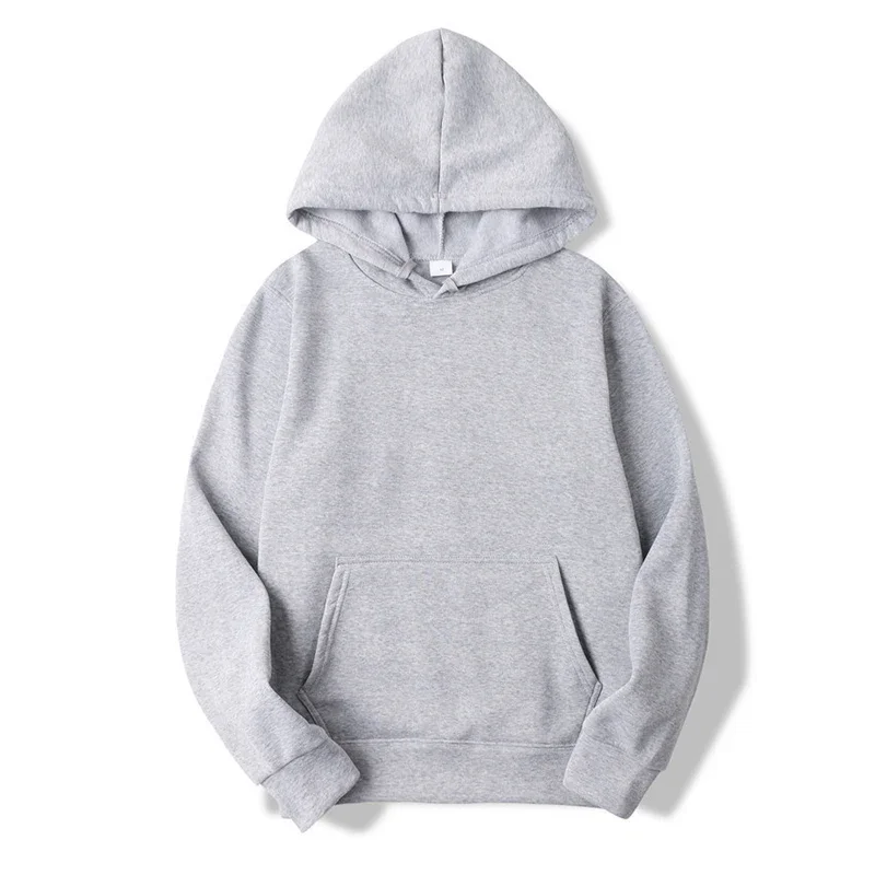 New Unisex Mens Solid Grey Hoodies Autumn Long Sleeve Pullover Tops Casual Pocket Hoodies Outer Loose Sport Wear