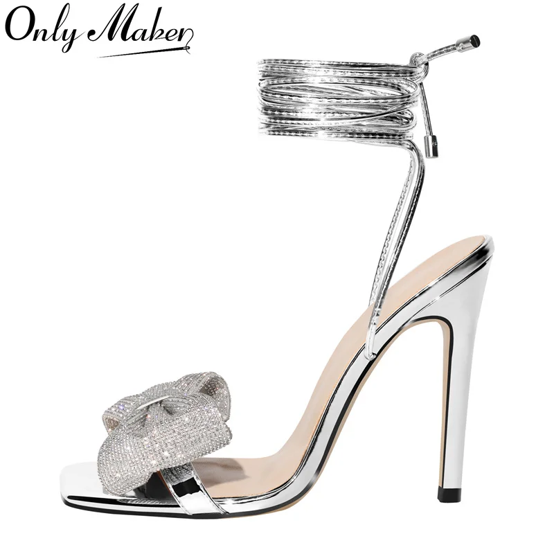 

Женские босоножки с квадратным носком Onlymaker, элегантные черные босоножки с бантом-бабочкой и шнуровкой, лето