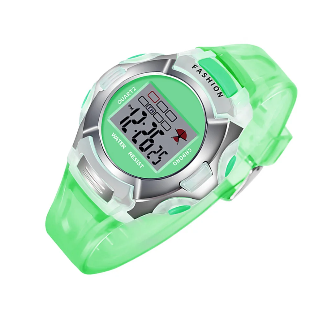 ساعة إلكترونية مضيئة مقاومة للماء لدعم أخضر 12/24 ساعة بإضاءة خلفية LED وساعة توقيت وظيفة ساعة رياضية #3