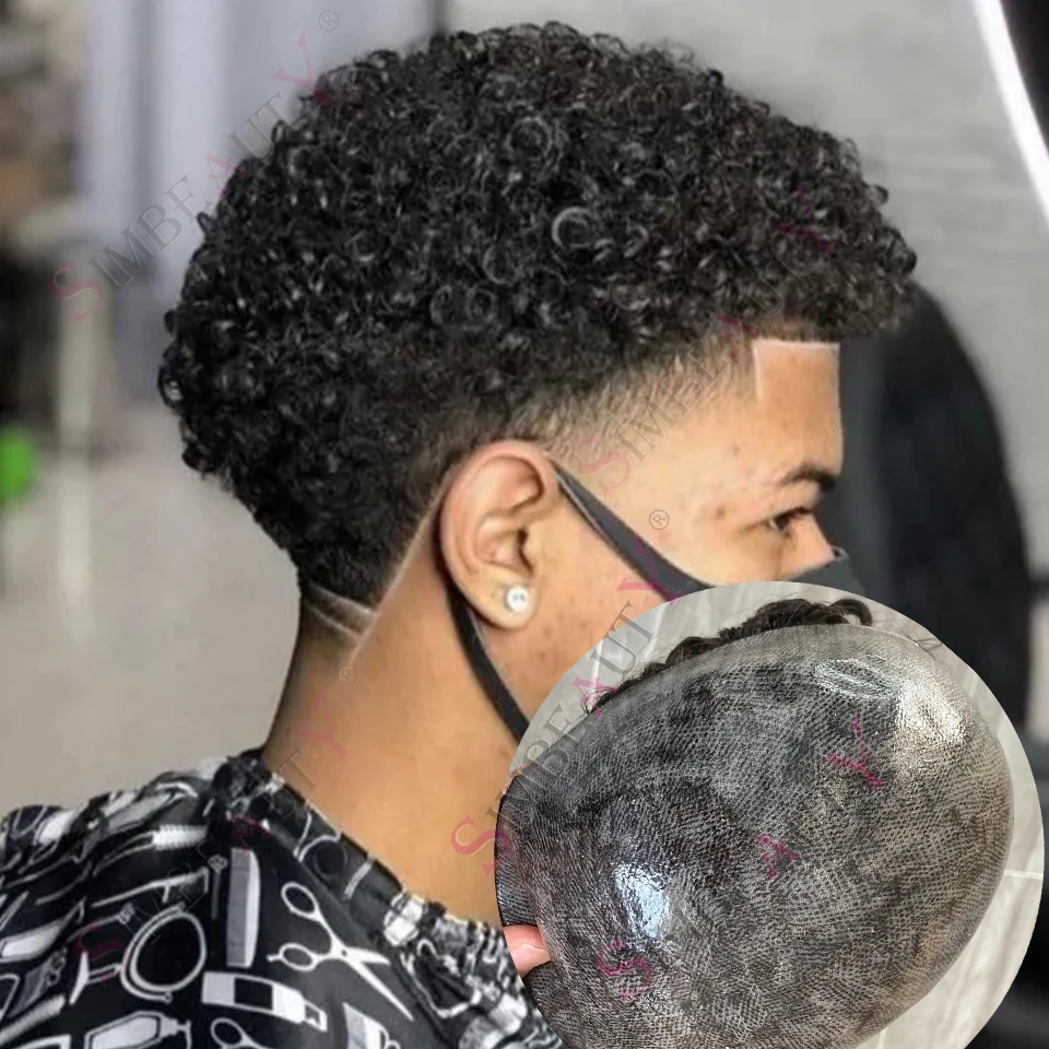 

Мужской парик 15 мм, кудрявый, коричневый, 20 мм, из натуральных человеческих волос, сверхпрочный, тонкий, HD, полиуретановый, система замещения волос, накладка для мужчин