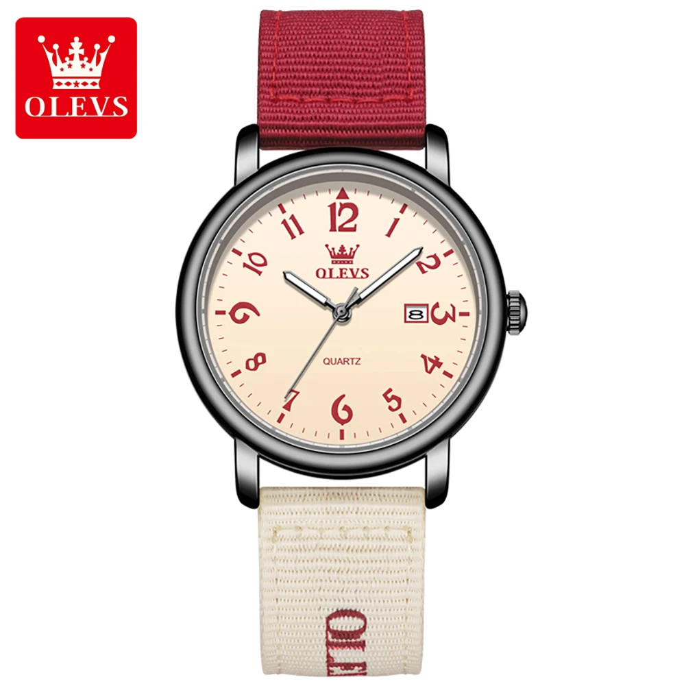 OLEVS New Ladies Waterproof Watch Nylon Dual Color Strap Women Watches Creative Fashion Original Elegant Quartz Wristwatch Gift