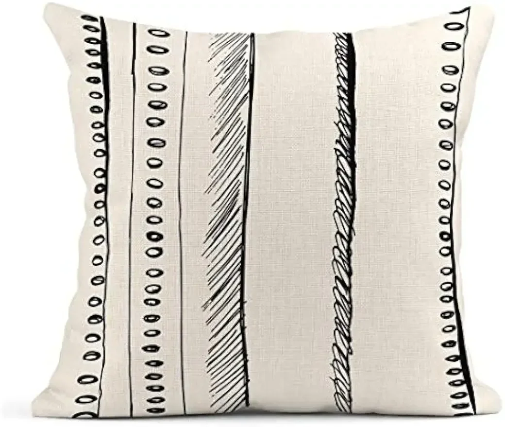 Throw pillowcase pattern black and white geometric dot border line decorative linen pillowcase home décor square cushion cover