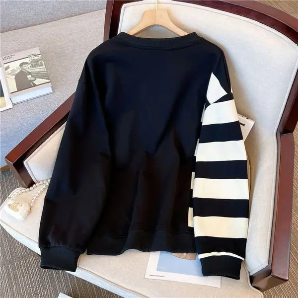 Classic Casual Design Patchwork Sweatshirt Women Loose and Slim Long Sleeved Trend High Quality All-match Lady Classic Top