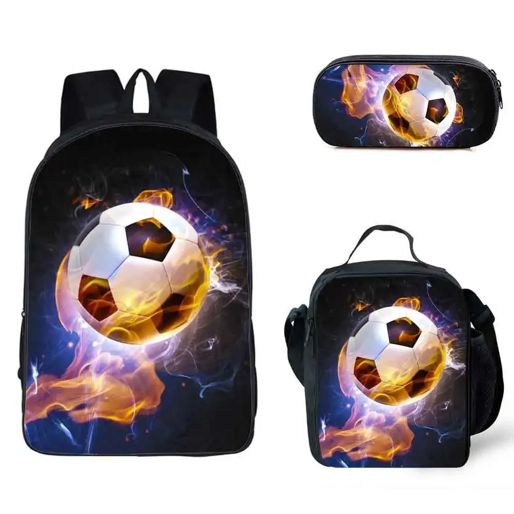 Student School Backpacks, Laptop Backpack, Lunch Backpack, Pencil Case, 3D Print, Ice and Fire Foot Ball, Harajuku, New, 3Pcs Se