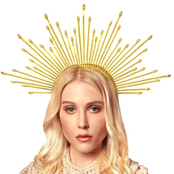 Diadema de corona de diosa María, tocado de estrella de Halo dorado, accesorios para el cabello para disfraz de Halloween