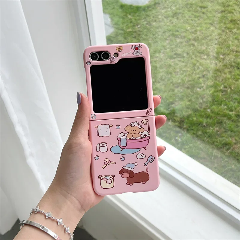 Funda de teléfono de perro de baño para Samsung Galaxy Z Flip 3 Z Flip 4 Z Flip 5 Hard PC Back Cover para ZFlip5 Case Shell