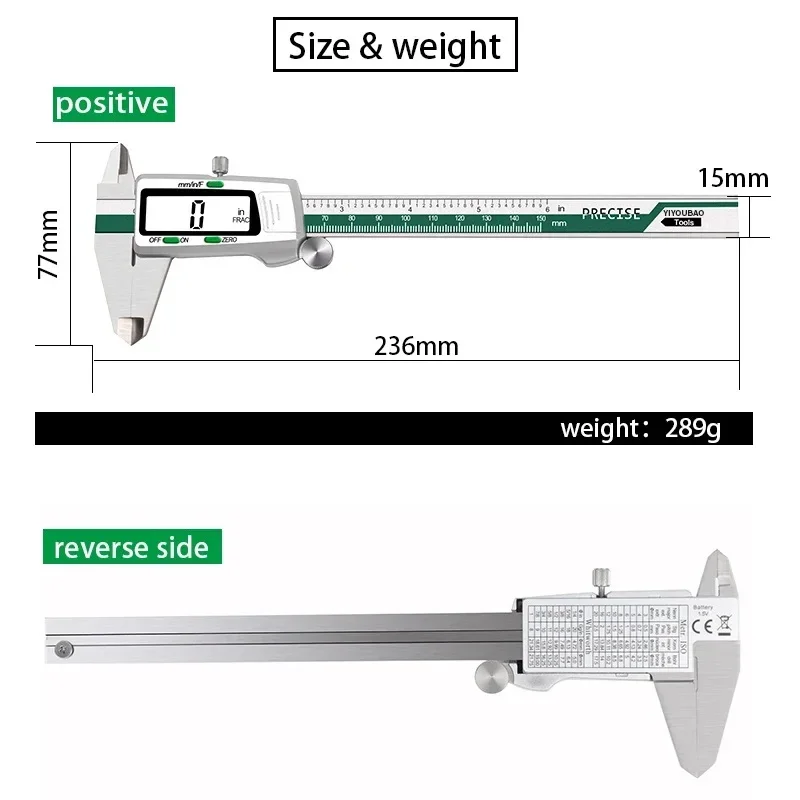 ET50 150mm Digital Caliper Stainless Steel 0.01mm High Precision for Mechanical Components Measure Fraction/MM /Inch ﻿