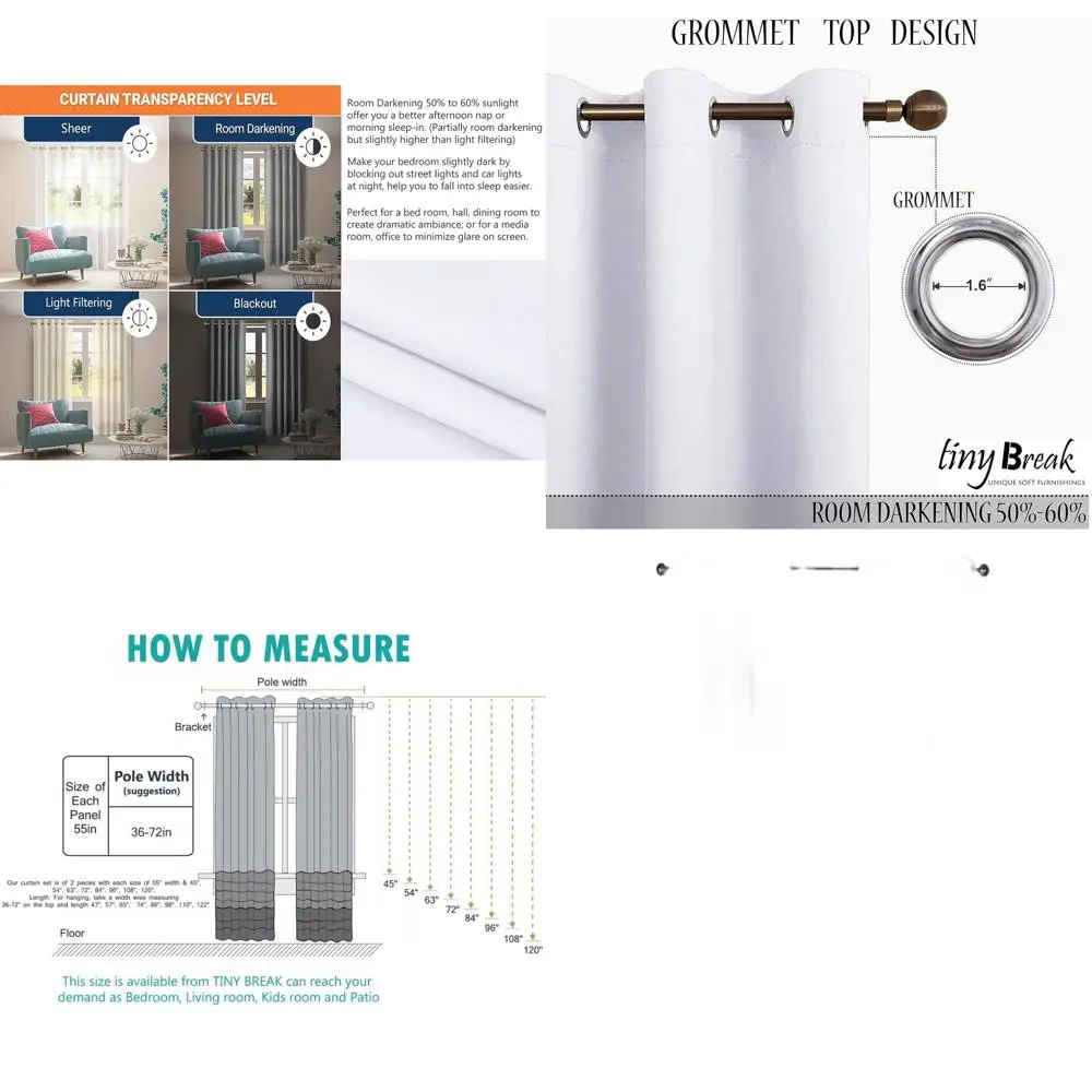 

Solid & Thick 100% Cotton Curtains, 96 Long, Grommet Top, Moderate Room Darkening, 55x96 Set of 2