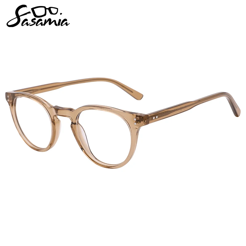 SASAMIA-Óculos acetato redondo, óculos transparentes, Single Colors Frame, óculos de prescrição óptica, grandes templos, WD1450P, Unisex