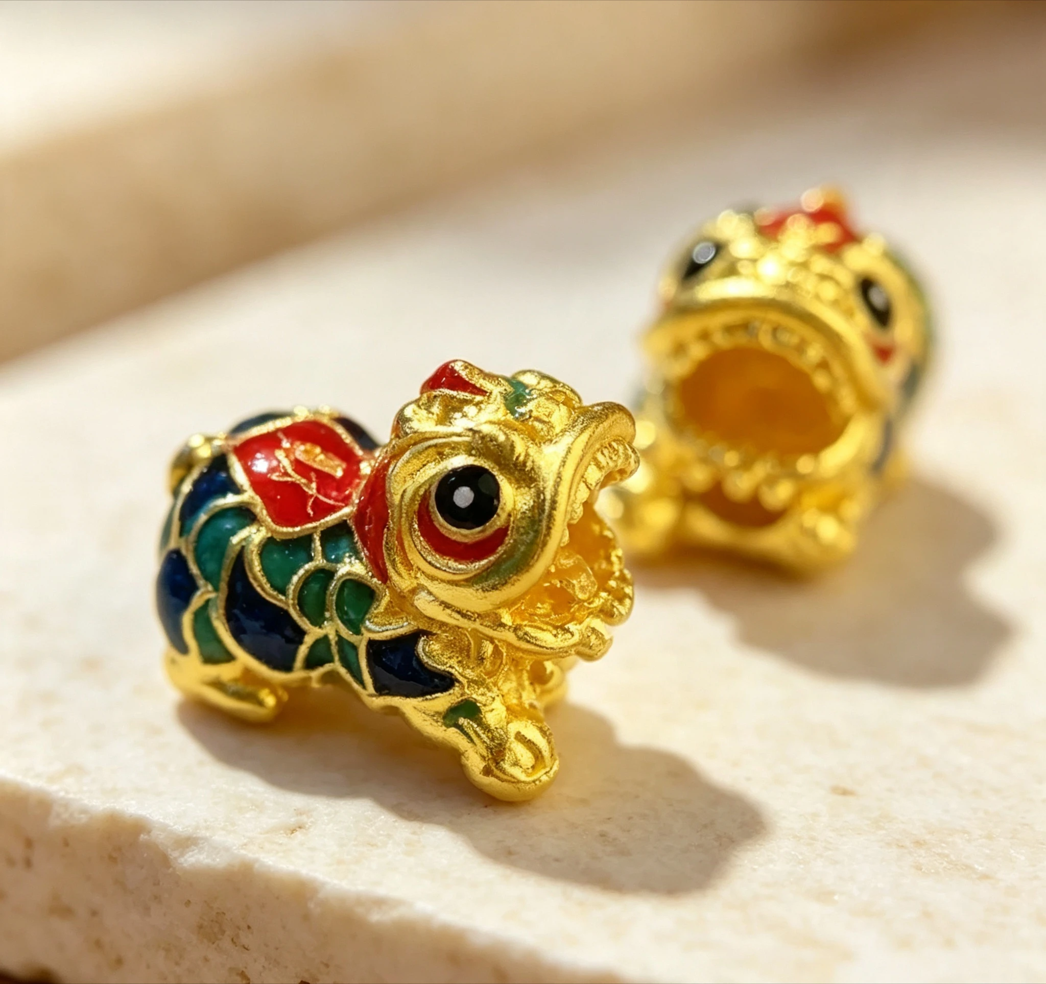 lion charms  999 real gold enamel lions colorful charms fine gold lion dance charms Giving gifts for friends