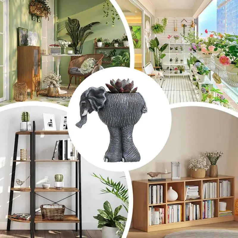 Elephant Plant Pot Indoor Planter Flower Pot Statue Elephant Planter Statue Animal Sculpture Decor Figurine Arts For Plant