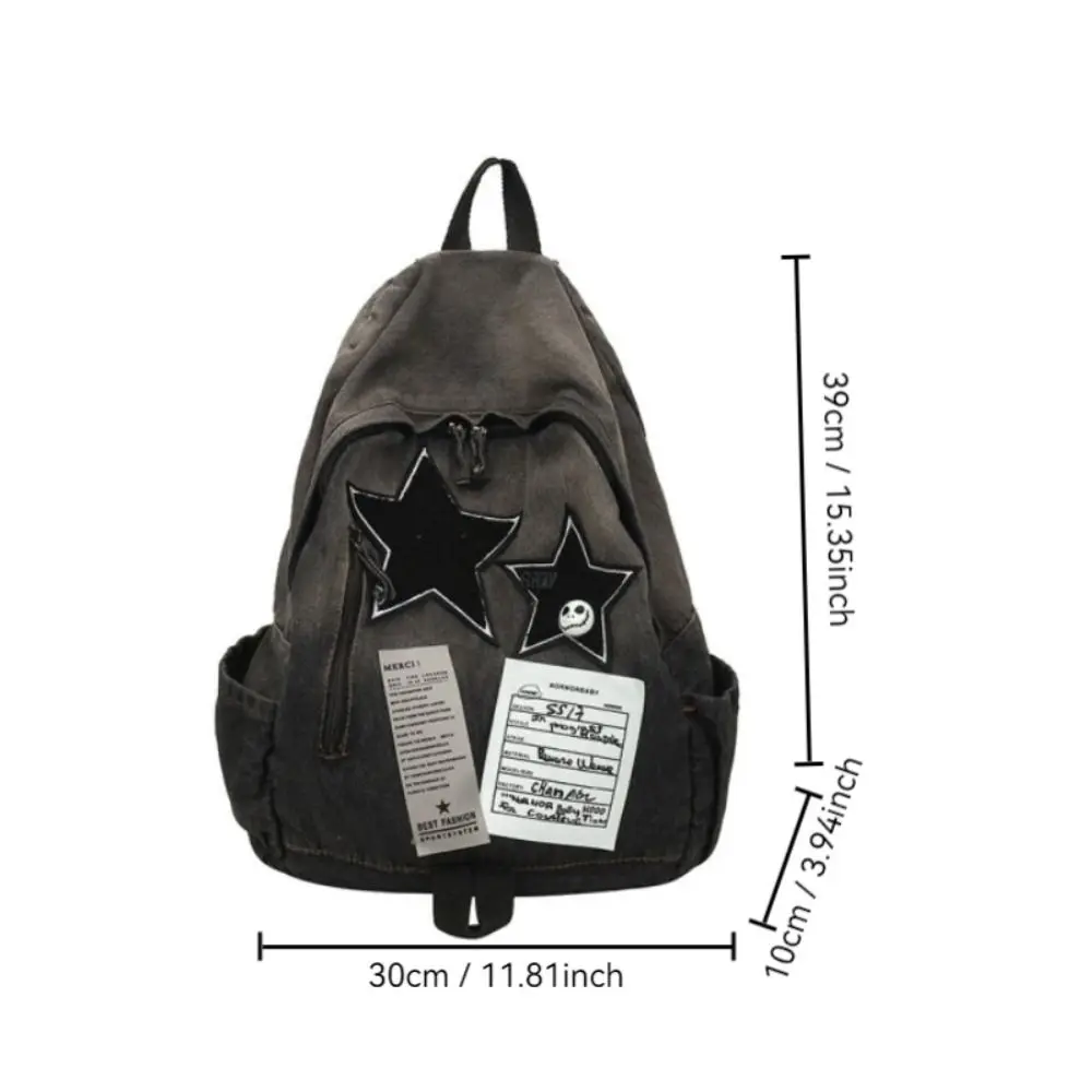 New Original Denim Star Backpack Versatile Travel Bag For High School Students Double Shoulder Bag Vintage Feeling