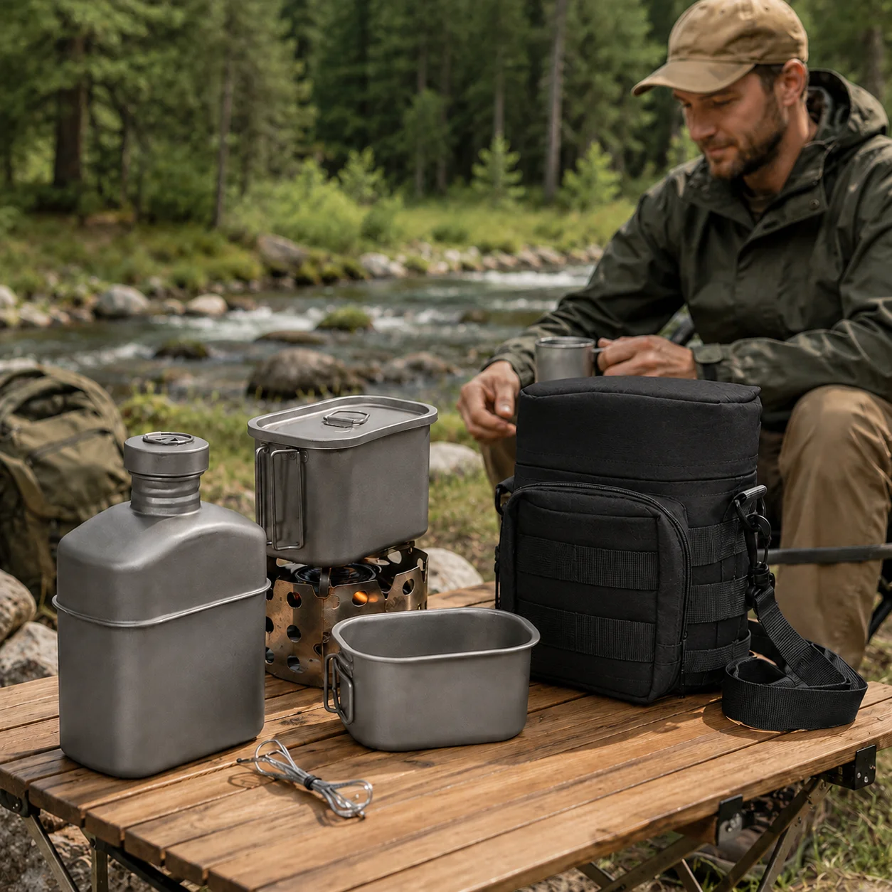 Ultralight Corrosion-resistant Multi-functional Pure Titanium Camping Cook Set 1100ml Portable Pot Mugs Outdoor Backpacking