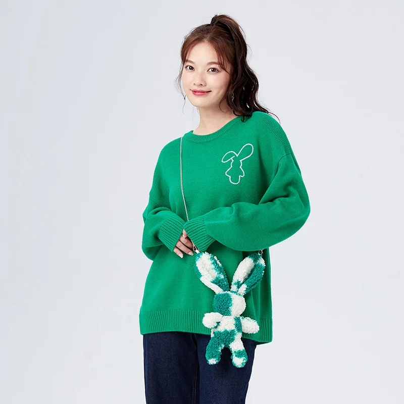 Semir Sweater Women Rabbit Embroidered Playful Loose Style Winter Trendy Off-Shoulder Pullover