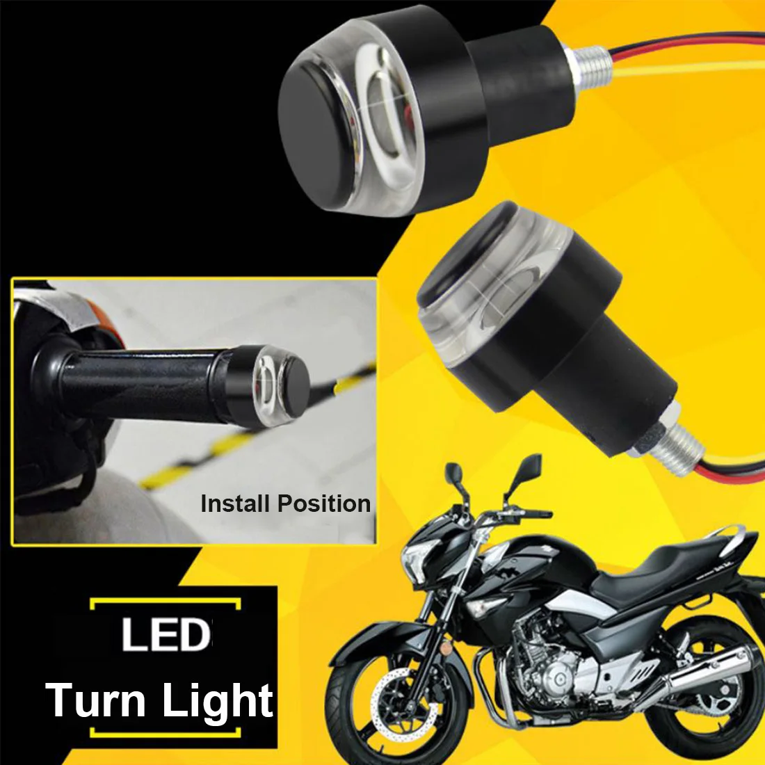 

12V Universal Motorcycle Handlebar End Led Blinker Lights Flashing Electric Scooter Handle Grip Bar Pilot Lights Blinker