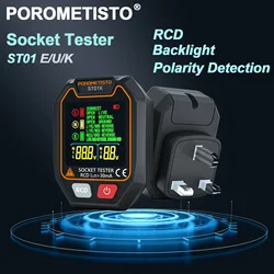 POROMETISTO Tester per prese digitali Tester di tensione RCD Terra Linea zero Polarità Fase EU/US/UK Spina Circuit Checker Elettroscopio