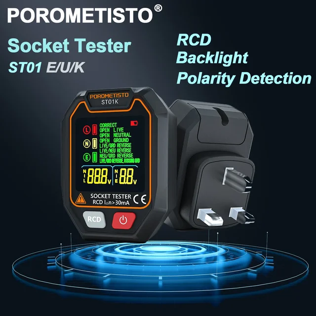 POROMETISTO cyfrowy tester gniazda tester napięcia RCD uziemienie linii zerowej polaryzacja faza wtyczka EU/US/UK kontroler obwodu elektroskop