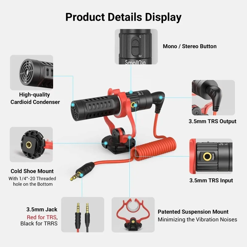 SmallRig S20 On-Camera Microphone with Shock Mount Video Microphone Stereo Mic for DSLR Cameras for iPhone and Smartphones3468