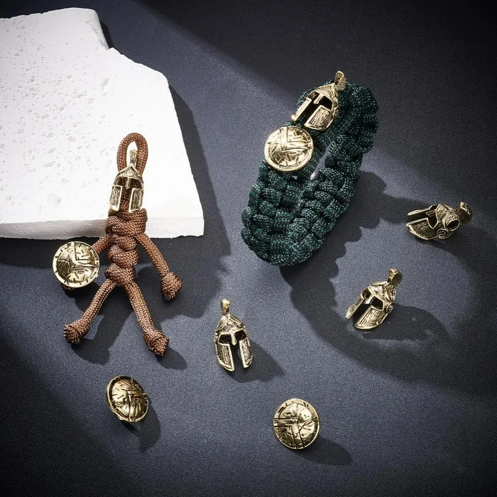 20Pcs Antique Paracord Beads Buttons Style Spartan Helmet Alloy Parachute Rope European Beads with Alloy