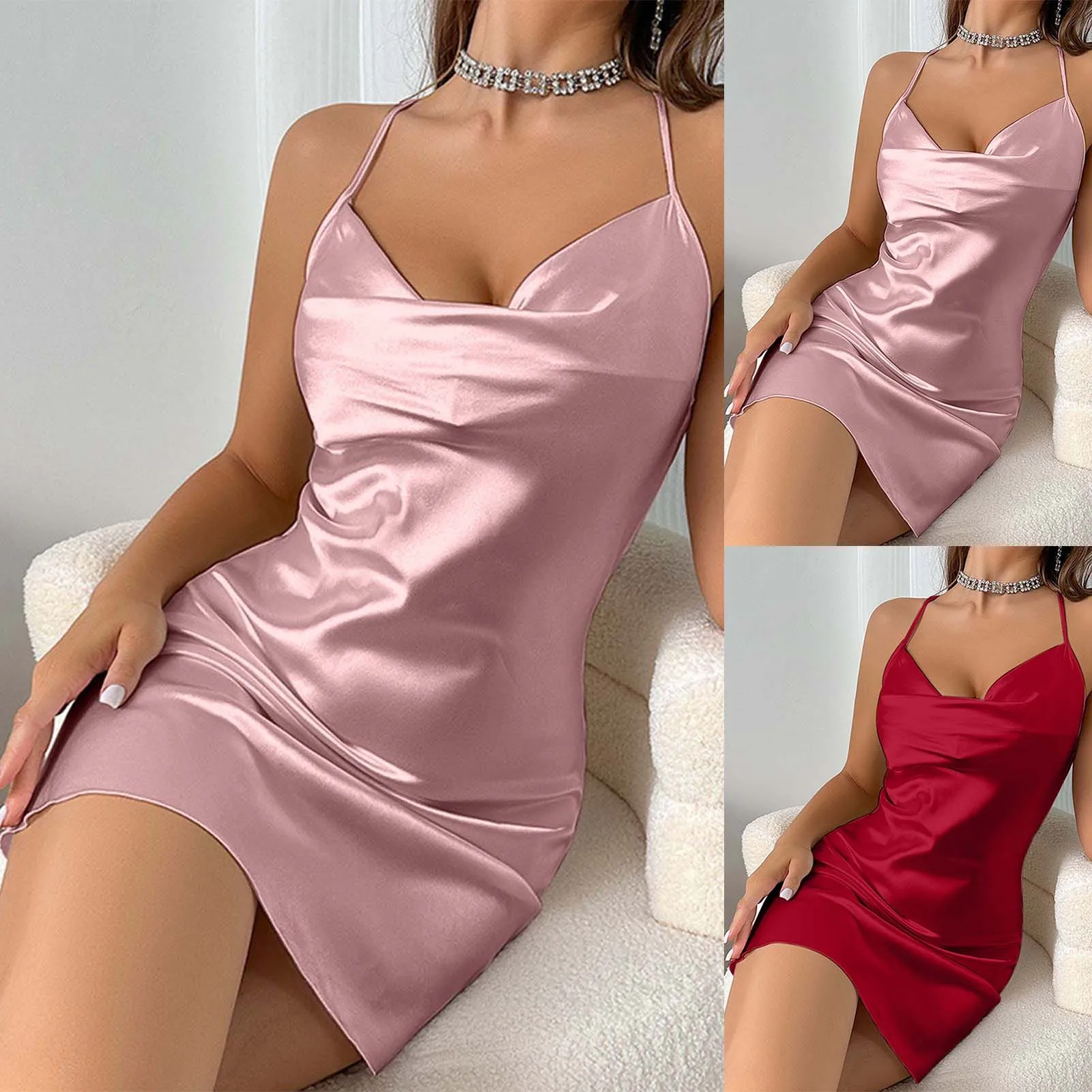 Satin Nightshirts Sexy Silk Nightdress Spaghetti Strap Short Negligee Slip Bridal Nighties Sleep Dress Nightgown Chemise