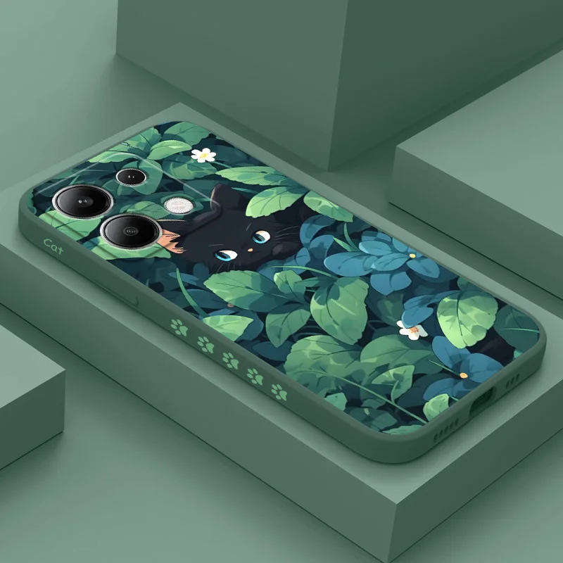 

Grass Cat Phone Case For Xiaomi Redmi Note 13 12 12S 11 11S 10 10S 9 9S Pro Plus 4G 5G Liquid Silicone Cover