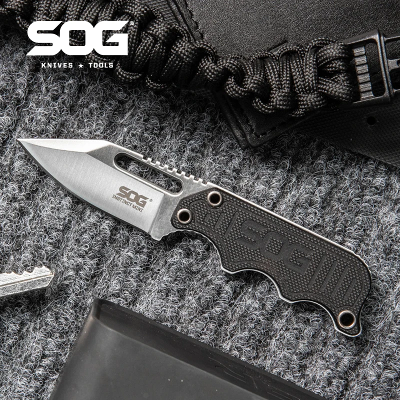 SOG Instinct Mini Neck Fixed Knife Portable Tactical Pocket Knives Self Defense Hand Tools EDC Cutter G10 Handles - NB1002-CP