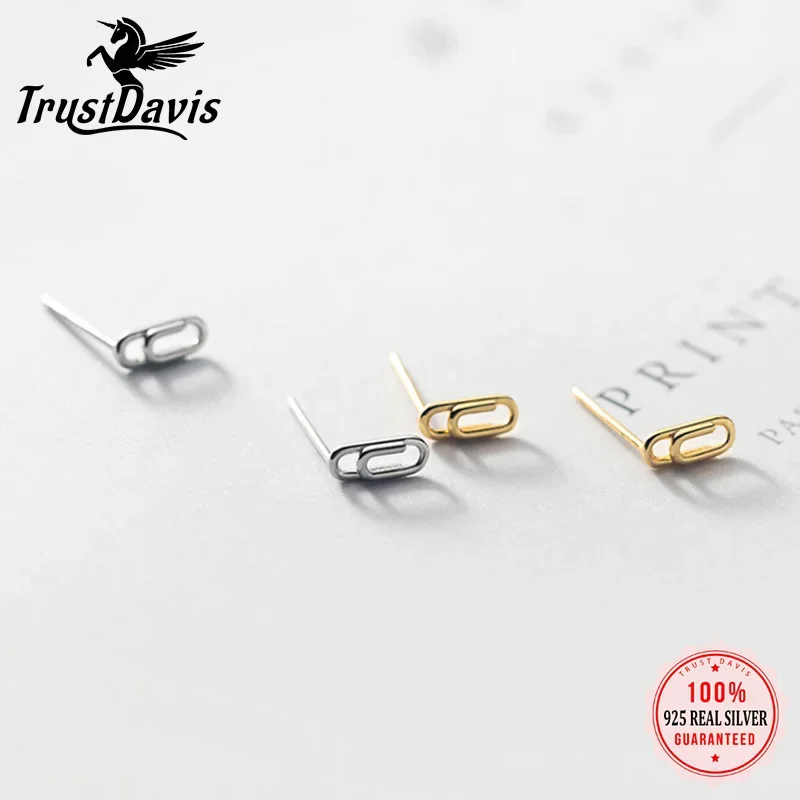 

TrustDavis Real 925 Sterling Silver Earring Fashion Mini Paper Clip Stud Earring for Women Wedding Party Fine Jewelry DA2616