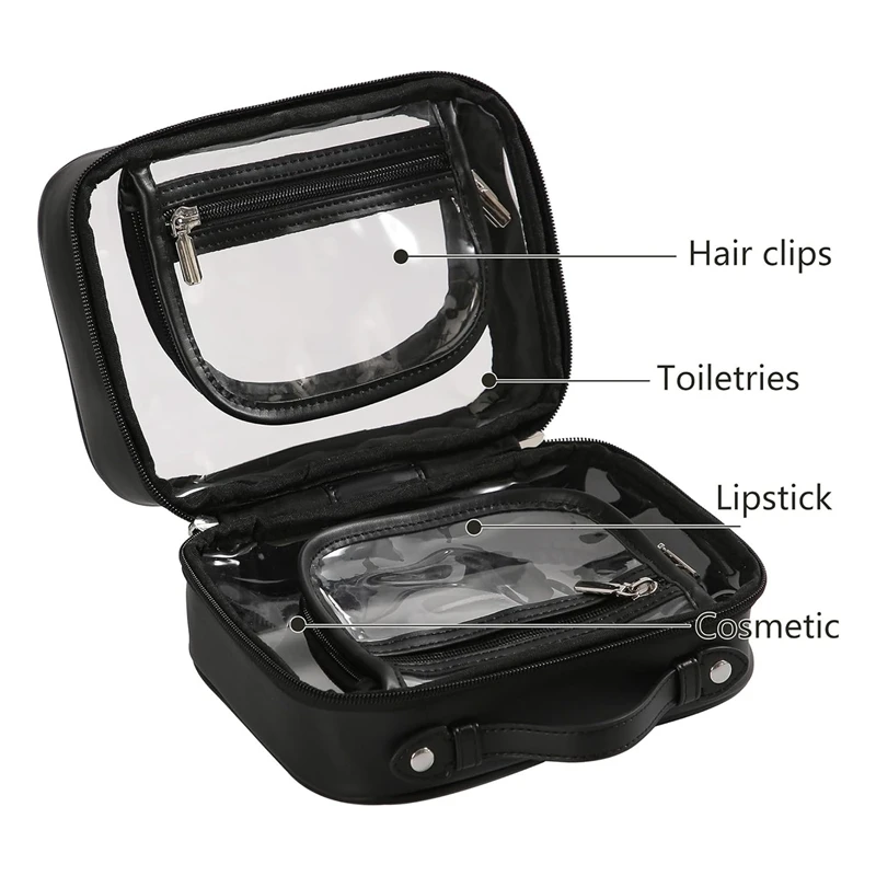 

Transparent Makeup Bag Double Travel Cosmetic Bags Case Waterproof Toiletries Bag Large Capacity Open Storage Bag Durable