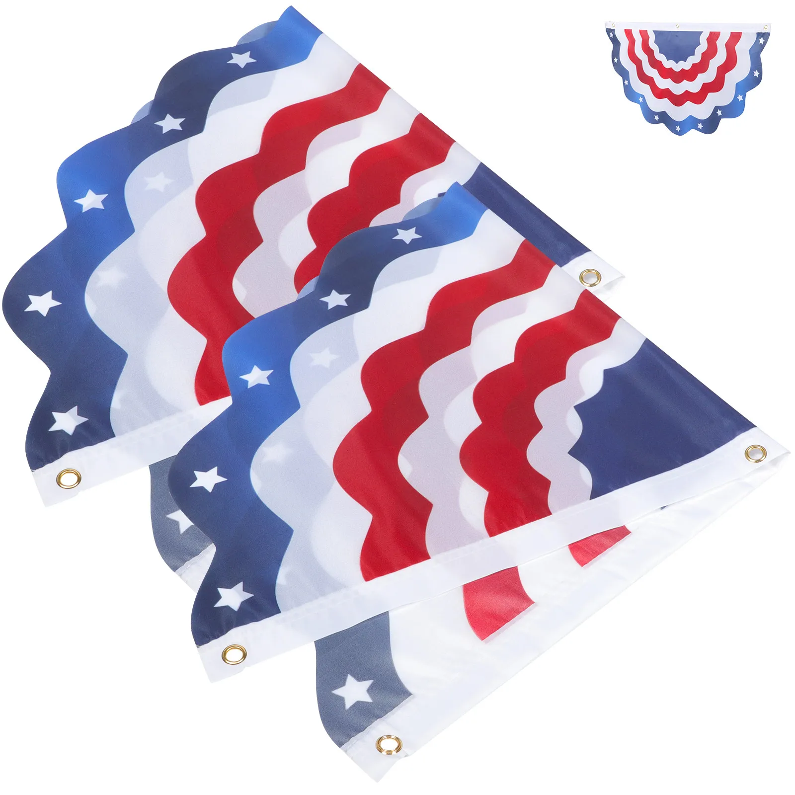 2Pcs Usa Fan Flag Bunting Independence Day Garden Banner Patriotic Decorative Flag for Outdoor Indoor 4Th of July Party Decor