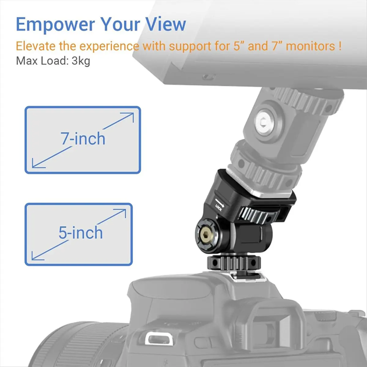 AT33 DSLR Camera Clamp Adjustable Monitor Mount W Cold Shoe 1/4 Screw for Camera Monitor Flash Light Mic Hot Shoe Bracket