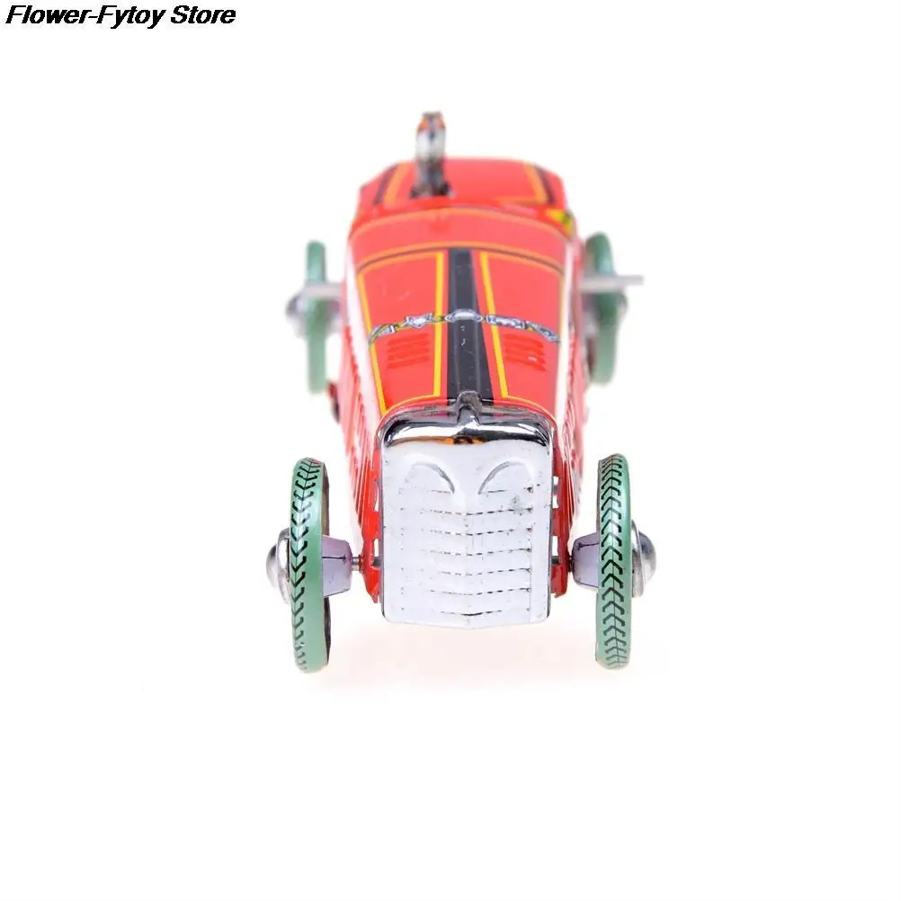 1Pc Iron Metal Handicraft Vintage Windup Classic Red Race Car Model Clockwork Tin Vehicle Toy Collectable Gift